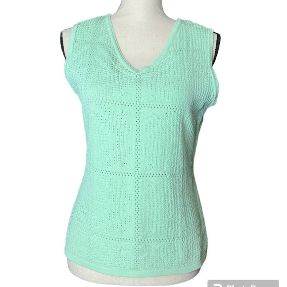 Yarns & Stitches Duster Sweater Set Size M in Green One Pearl Button Close - Picture 3 of 8